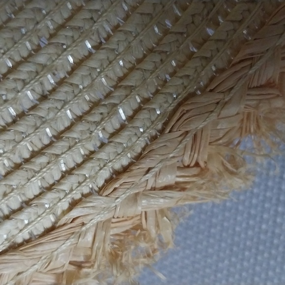 Straw Hat Crocheted Band Medium Fringed Brim OSFM - Picture 5 of 11